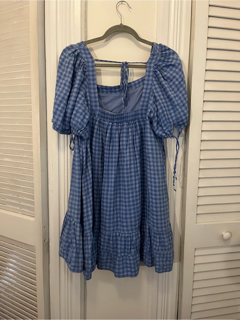 Pilcro Light Blue Gingham Tie-Sleeve Dress